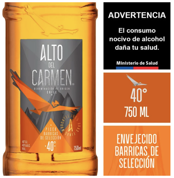 Pisco Alto del Carmen Barricas de Selección 40° Botella 750 cc